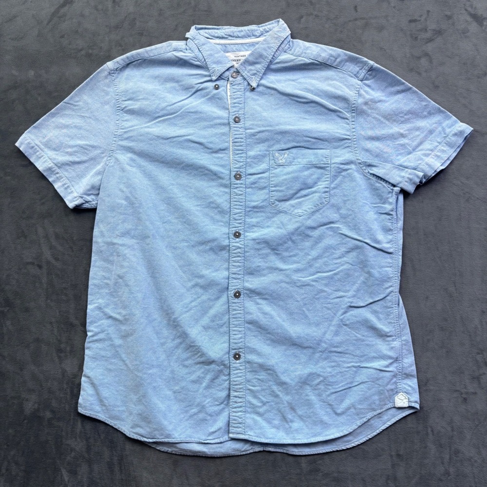 American Eagle Outfitters Mens Blue Oxford Short Sleeve Button Down Shirt Large